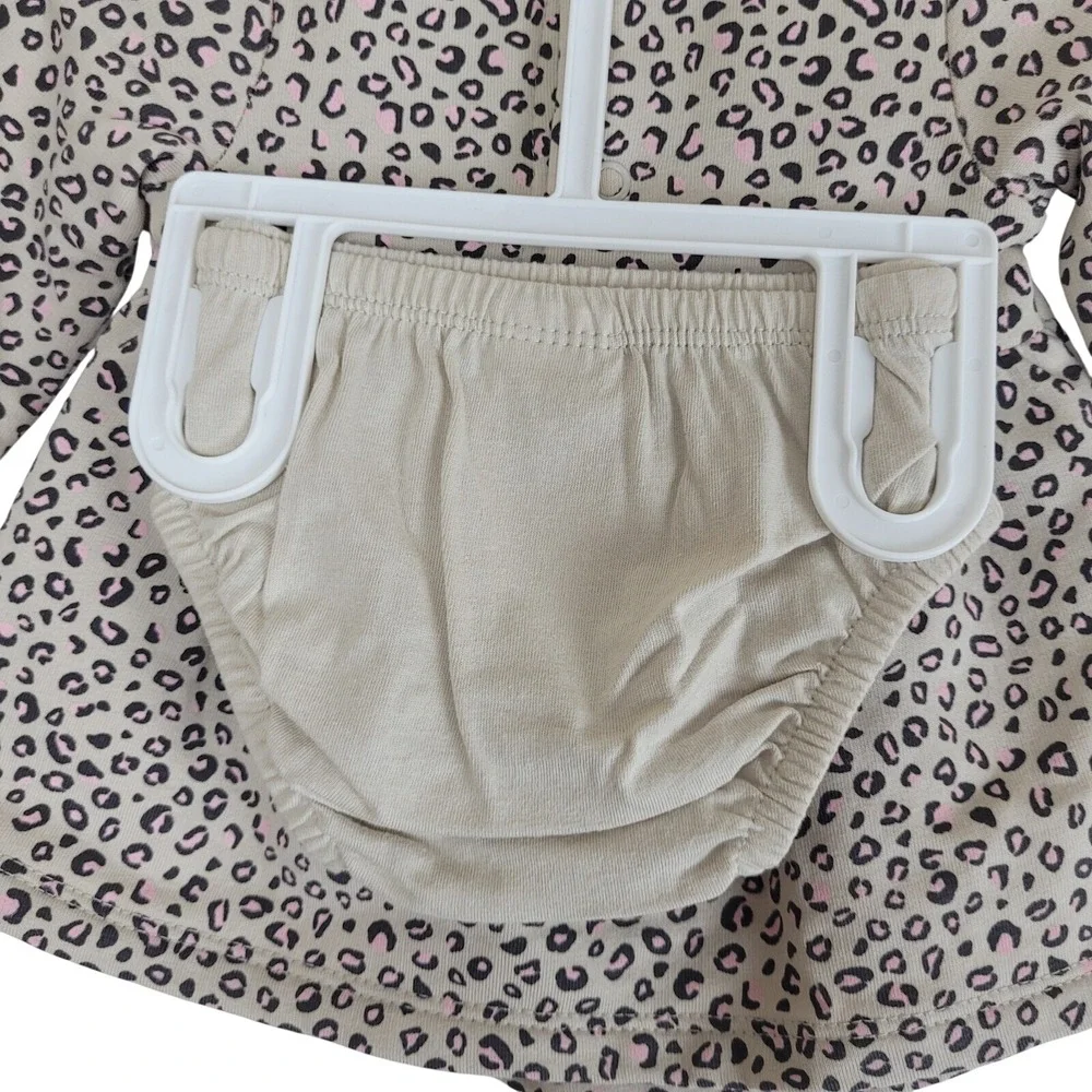 Carter's Baby Girls Newborn 2-pc dress Set animal print leopard diaper cover tan